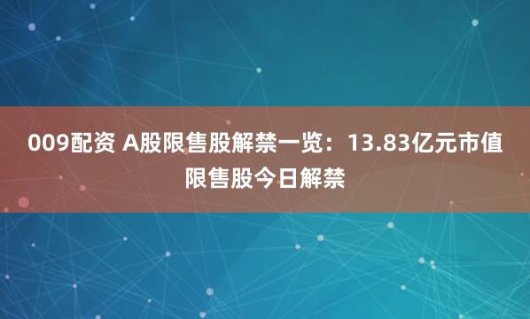 009配资 A股限售股解禁一览：13.83亿元市值限售股今日解禁