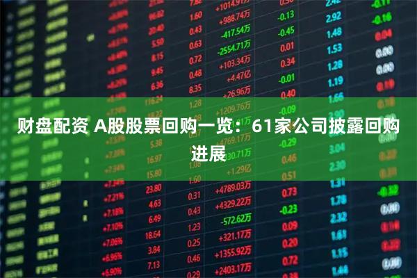 财盘配资 A股股票回购一览：61家公司披露回购进展